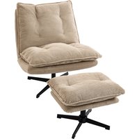 HOMCOM Relaxsessel mit Höhenverstellbarem Hocker Drehbarer Loungesessel mit Cord-Optik, Doppelt Gepolstert Sessel mit 74 cm Breiter Sitzfläche, für Wohnzimmer, Schlafzimmer, Beige Aosom