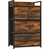 HOMCOM Rustic Chest of Four Fabric Drawers - Rustic Brown