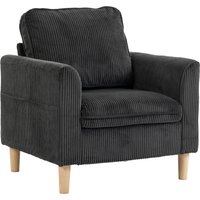 HOMCOM Wohnzimmersessel aus Kordvelours, gepolsterter Einzelsessel mit breiter Sitzfläche und Taschenfederkern, moderner Stil, für Schlafzimmer, Wohnzimmer, kleine Räume, Dunkelgrau Aosom