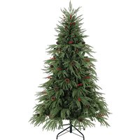 HOMCOM 6ft Artificial Christmas Tree with Pinecones, Red Berries, Hinged Predecorated Xmas Tree with 2843 Branch Tips