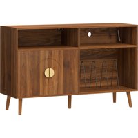 Record Player Stand Vinyl Record Holder Storage Holds Up to 300 Albums Flip Top Compartment Walnut