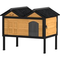 PawHut Wooden Cat House Outdoor Indoor with Weatherproof Asphalt Roof, Side Cleaning Door, PVC Curtain | Aosom Ireland
