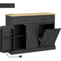 HOMCOM Tilt Out Trash Cabinet with Charging Station, Kitchen Island with Storage, 57 Liter Hidden Rubbish Bin Storage, Black | Aosom Ireland