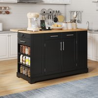 Rolling Kitchen Island Trolley Woodgrain Worktop Mobile Storage Cart Unit Pull Out Bin Compartment x 86W x cm Aosom UK