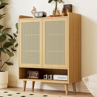 Modern Shoe Cabinet Storage Combo with 5-Tier Shelves, Freestanding Cupboard Organiser with Rattan Doors, 80L x 35W x 105H cm, Light Oak Aosom UK