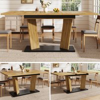 Modern Extendable Dining Table with Grooved Support Legs, Space-Saving Kitchen Table for Flats and Dining Rooms, 120L x 80W x 76H cm, Oak Aosom UK