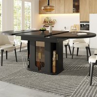 Extendable Dining Table with Glass Doors and Hidden Storage, Space-Saving Dining Table for Up to 6 People, 120-160L x 118W x 77H cm, Black Aosom UK