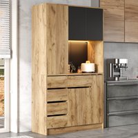 Tall Kitchen Pantry Sideboard with 4-Tier Pull-Out Organiser, Freestanding Storage Cupboard with Power Outlets, 105L x 40W x 185H cm, Black Aosom UK