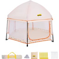 Pop-Up Baby Playpen with Removable Canopy, Portable Six-Sided Play Yard with Breathable Mesh for Outdoor, 150L x 150W x 105H cm, Beige Aosom UK