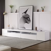 Modern TV Unit with Adjustable LED and USB, Spacious Storage Cabinet for Living Room, 240L x 38.5W x 35.5H cm, White Aosom UK