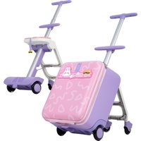 Fun Ride-On Kids Suitcase with Universal 360 Wheels, 3-in-1 Trolley Cabin Hand Luggage Carry On Bag with Armrests, 39L x 28.5W x 57H cm, Pink Aosom UK
