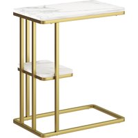 HOMCOM C-Shaped Narrow Side Table, 2-Tier Slim End Table, Nightstand for Small Spaces, Living Room, Bedroom, White Marble Grain