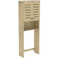 HOMCOM Über-WC-Schrank für Toilette/Waschmaschine mit Doppeltür, Regalen, Fächern und Lamellentüren, 67x31,5x190 cm, Eiche Aosom