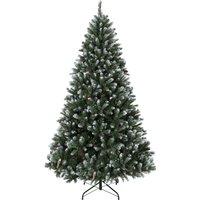 HOMCOM künstlicher Weihnachtsbaum 210 cm, schneebedeckter Weihnachtsbaum mit 1140 flammhemmenden Spitzen, klappbare Zweige, 75 Tannenzapfen und klappbarer Metallständer, Grün und Weiß Aosom