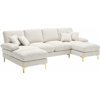 Ecksofa, Modernes großes U-förmiges Chenille-Sofa, mit Doppel-Liegesitzen, Ergonomisches Design, 272 x 136 x 88 cm, bis zu 300 kg, Beige Aosom.de