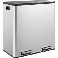 HOMCOM Mülleimer Küche 2 x 30 Liter Mülltrennsystem aus Edelstahl Treteimer Abfalleimer mit Pedal, Soft-Close- und Offenhalte-Deckeln, Herausnehmbaren Inneneimern Silber Aosom