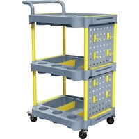 HOMCOM Werkzeugwagen mit 3 Ablagen, Lochwand, Haken, gebremsten Rollen und Griff, Werkzeugwagen aus Aluminium und PP, 64x48x95,5 cm, Grau und Gelb Aosom
