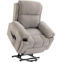 HOMCOM Elektrischer Aufstehsessel, Verstellbar, Beheizt, Gepolsterter Relaxsessel mit 8-Punkt-Massage, Chenille für Senioren, 2 Fernbedienungen, Getränkehalter, Fußstütze, Taschen, Beige Aosom