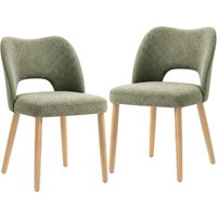 HOMCOM Dining Chairs Set Upholstered Kitchen Chenille Tool Free Assembly Rubberwood Legs, Green