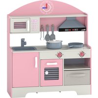 AIYAPLAY Kids Play Kitchen with Lights & Sounds, Pretend Play Toy set with Fabric Drawer, 5-Piece Accessories for 3-6 Years, Pink