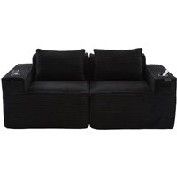 Modulares Doppelsitz-Cordsofa mit Becherhaltern und Seitentaschen, Schwarz Aosom.de