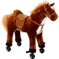HOMCOM Kids Plush Ride On Walking Horse W/Sound-Brown