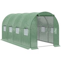 Outsunny 4x2 m Polytunnel Walk-in Greenhouse with Zip Door and Windows-Green