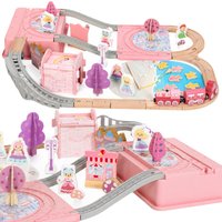 Wooden Train Set 58PCS Train Track Set 17 Track Pieces 5 Princess Figures Accessories