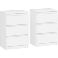 HOMCOM Nachttisch, 2er Set Beistelltisch mit 3 Schubladen, Nachtschrank, Nachtkommode für Schlafzimmer, Wohnzimmer, 40 x 30 x 59,5 cm, Weiß Aosom