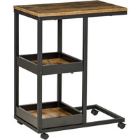HOMCOM Beistelltisch, Couchtisch mit Rollen, Ablage, Kaffeetisch im Industrie-Stil für Wohnzimmer, Schlafzimmer, Dunkelbraun, 51 x 33 x 66 cm Aosom