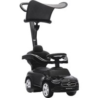 AIYAPLAY 3 in 1 Licensed Benz Ride on Push Car with Handle, Canopy, Guardrails, Horn, Music, Storage for 12-36 Months, Black