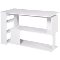 HOMCOM Corner Computer Desk, L Shaped Desk with 360° Rotating Bookshelf, 120L x 110W x 74.5H cm, White