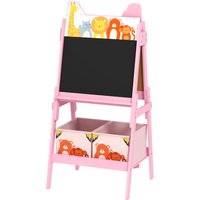 AIYAPLAY 2-in-1 Kids Easel with Magnetic Whiteboard & Chalkboard, Adjustable Storage Boxes for Kids 3-8 Years, Pink Aosom UK