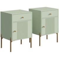 Modern End Table Set 2 Side Tables Drawer Cabinet Metal Legs Living Room Bedroom Light Green