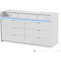 Chest Drawers Bedroom LED Light & Charging Station 9 Drawers Storage Unit TV Stand