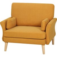 HOMCOM Sessel Loungesessel mit 83 cm Schneidersitz, Armlehnen, Polstersessel mit Kissen, Samtoptik, dicker Polsterung Relaxsessel mit Holzbeinen für Wohnzimmer, Schlafzimmer, Gelb Aosom