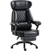 HOMCOM Bürostuhl in Übergröße, ergonomischer Chefsessel aus PU, 225 kg, verstellbare Kopfstütze, hohe neigbare Rückenlehne, breite Sitzfläche, drehbar mit Lendenstütze und Fußstütze, Schwarz Aosom