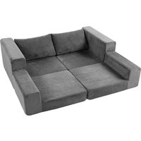 HOMCOM Schlafsofa, 4-in-1 2 Sitzer Sofa mit Schlaffunktion, 208 cm Schlafcouch Boneless Bodensofa Cloud-Couch mit Chenille-Optik, 2 Kissen für Wohnzimmer, Grau Aosom