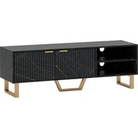 HOMCOM Marble Effect TV Unit, TV Stand Cabinet for up to 70" TVs, Modern TV Cabinet with Shelves and Storage Cupboard, Fluted Door, Extra Centre Leg, Cable Management for Living Room, Black