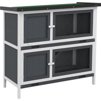 PawHut Double Decker Rabbit Hutch 2 Tier Guinea Pig House Pet Cage Outdoor with Sliding-out Tray, 100x47x91cm, Grey | Aosom Ireland
