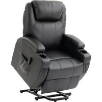 HOMCOM Fernsehsessel Relaxsessel mit Aufstehhilfe, Elektrisch TV-Sessel mit Liegefunktion, Fernbedienung mit USB-Anschluss, Becherhalter, Seitentasche, Kunstleder, Schwarz Aosom