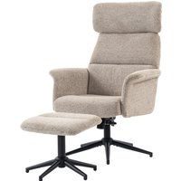 HOMCOM Relaxsessel mit Fußhocker, drehbar & verstellbar, Leinenoptik, verstellbare Kopfstütze, hoher Rücken, für Schlafzimmer, Sitz mit Taschenfedern, Armlehnen, Hellbraun Aosom