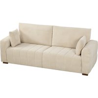 3 Seater Sofa Upholstered Velvet Couch Bedroom Pillows Padded Cushion Wood Legs Cream