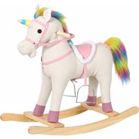 AIYAPLAY Rocking Horse, Unicorn Ride on Horse with Sounds and Stable Wooden Base for 1-3 Years, Cream White | Aosom Ireland
