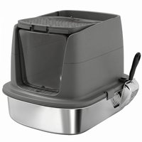 PawHut Large Stainless Steel Litter Box, Enclosed Metal Cat Litter Tray with Scoop, Deodoriser Bag, Front-Entry and Top-Exit | Aosom Ireland