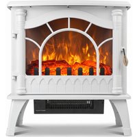 HOMCOM 3-Sided Glass Electric Fire Fan Heater, Electric Fireplace Stove Freestanding Log Burner with Flame Effect, White | Aosom Ireland