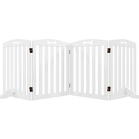 PawHut Wooden Dog Gate, Freestanding Pet Gate with Support Feet for Doorways, Hallways, Stairs, 207.5L x 61H cm, White | Aosom Ireland
