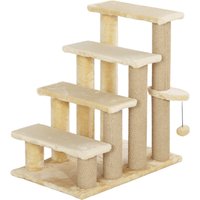 PawHut 4-step Pet Stairs with Scratching Posts, Platforms, Toy Ball, Beige | Aosom Ireland