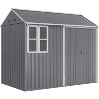 Outsunny 8 x 6 ft Galvanised Garden Shed, Outsoor Metal Storage Shed with Double Doors Window Air Vents for Patio, Lawn, Grey | Aosom Ireland