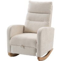 Upholstered Rocking Chair Retractable Footrest Rocker Chair High Back Living Room Cream